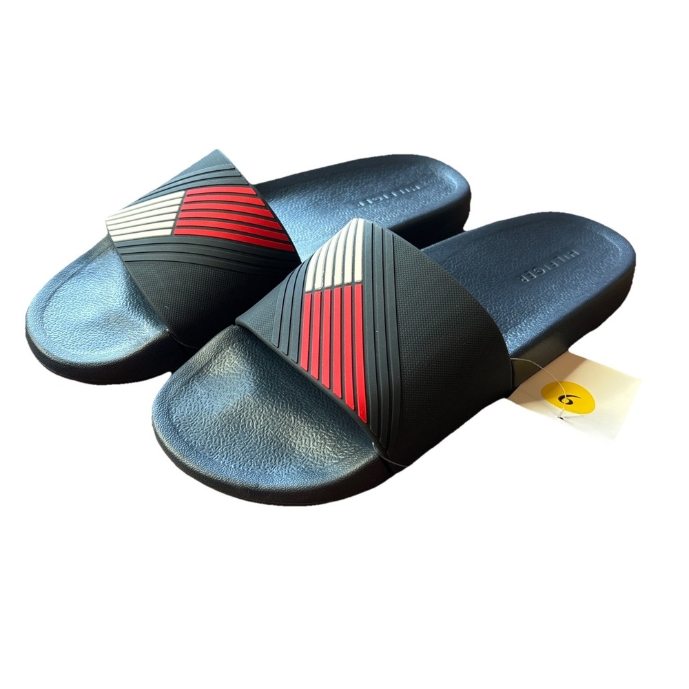 Tommy Hilfiger Slides Mens 9 Sandals Flag Logo Navy Blue White Red NEW